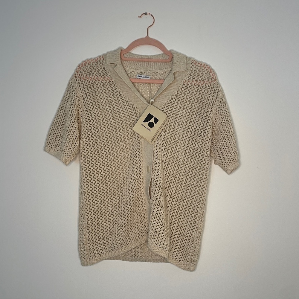 Frank And Oak Open-Knit Button-Up Polo Shirt | Recycled Cotton Blend | Size M | - Picture 3 of 5